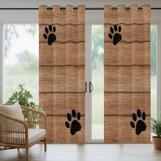 Wood Grain Outdoor Curtains for Patio Claws Animals Wooden Vintage Waterproof - Image 6