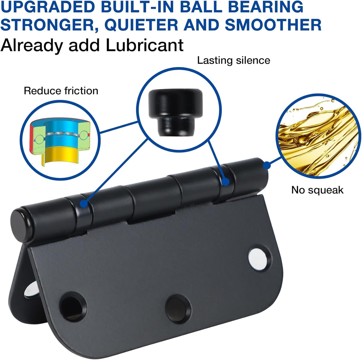 1 Pack Ball Bearing Door Hinges Matte Black 3.5 Inch 5/8" Radius Round Anti Squeak Interior 3-1/2"Flat Iron Bifold Standard Office Bedroom Indoor for Doors 3 ½" Hardware Home House Decor Accessories