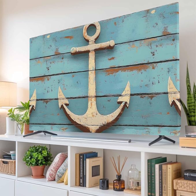 Nautical Anchor on Vintage Wood Grain Indoor TV Cover, Elastic TV Screen - Image 6