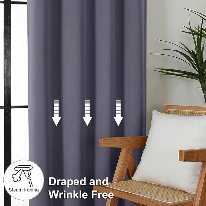 Simplebrand Ava Greyish Purple Blackout Curtains for Bedroom 90 Inches Long 2 Panels Set, Solid Privacy Energy Saving Living Room Window Treatment Curtains Blackout Drapes, W50 x L90 Inch