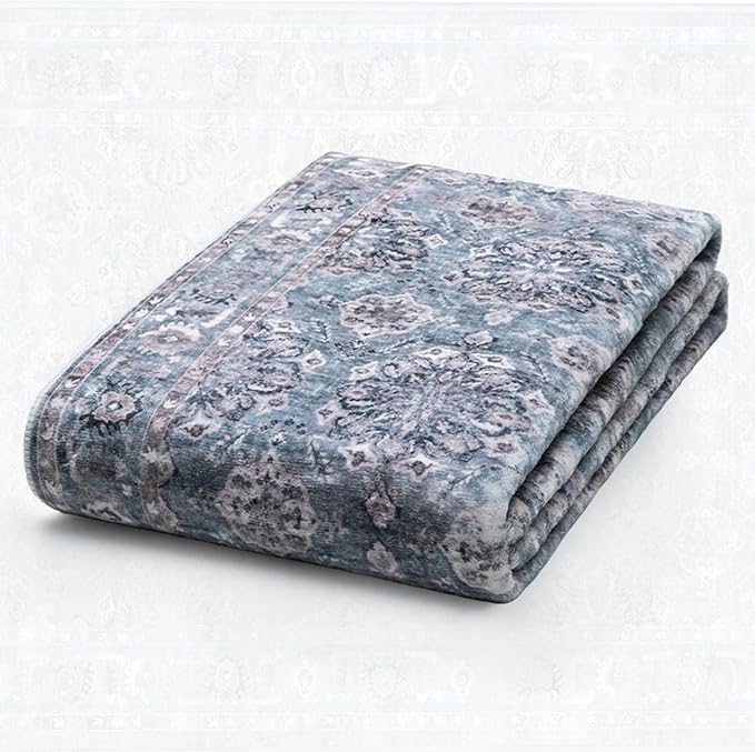 SERISSA Boho Washable Runner Rug, 2x6 Rug Non-Slip Vintage Floral Hallway Kitchen Runner Rug Ultra Soft Print Distressed Blue Grey Floor Carpet for Bedroom Bathroom Laundry Room