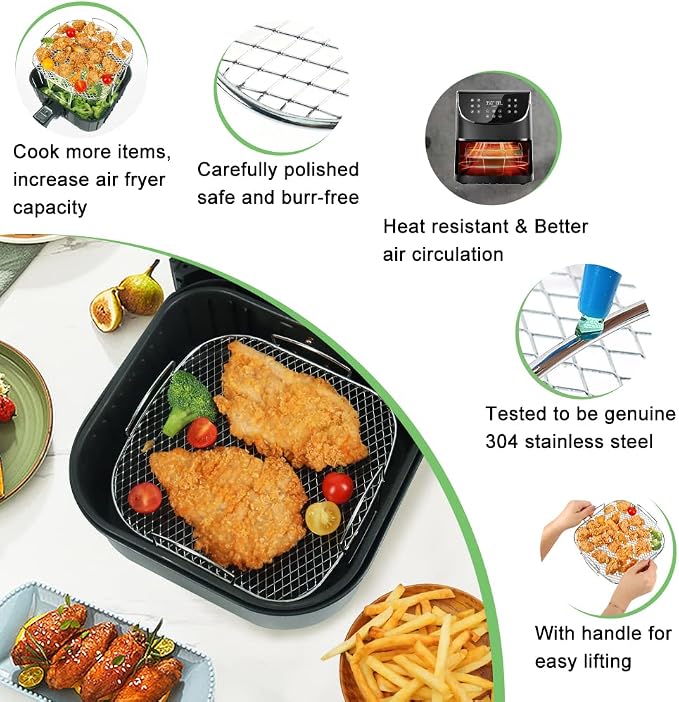 BYKITCHEN 8 Inch Square Air Fryer Rack, Stainless Steel Dehydrator Rack - Image 3