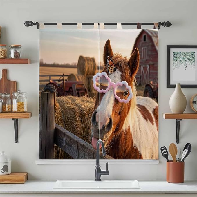 Farm Horses Bedroom Curtains 72 Inch Length, Window Curtains Tab Top, Farmhouse - Image 3