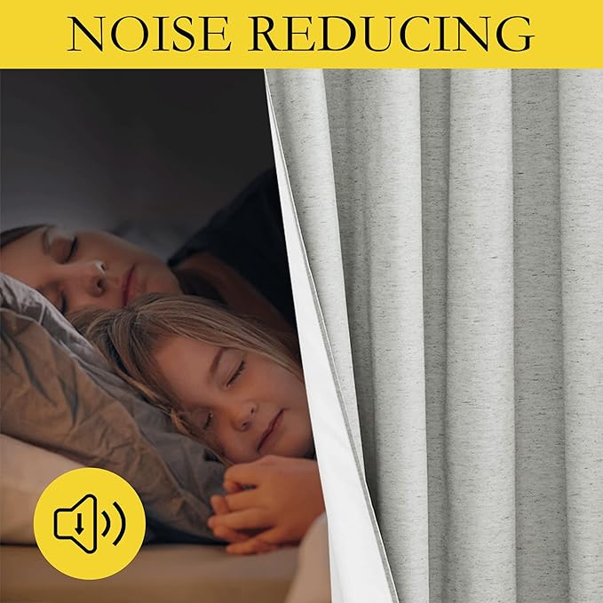 NICETOWN Grey Full Shade Room Warming Linen Curtain Panels 84 inches Long, Pair of Energy Smart & Noise Blocking Out Blackout Drapes for Guest Room Window, Thermal Insulated Lined Window Dressing