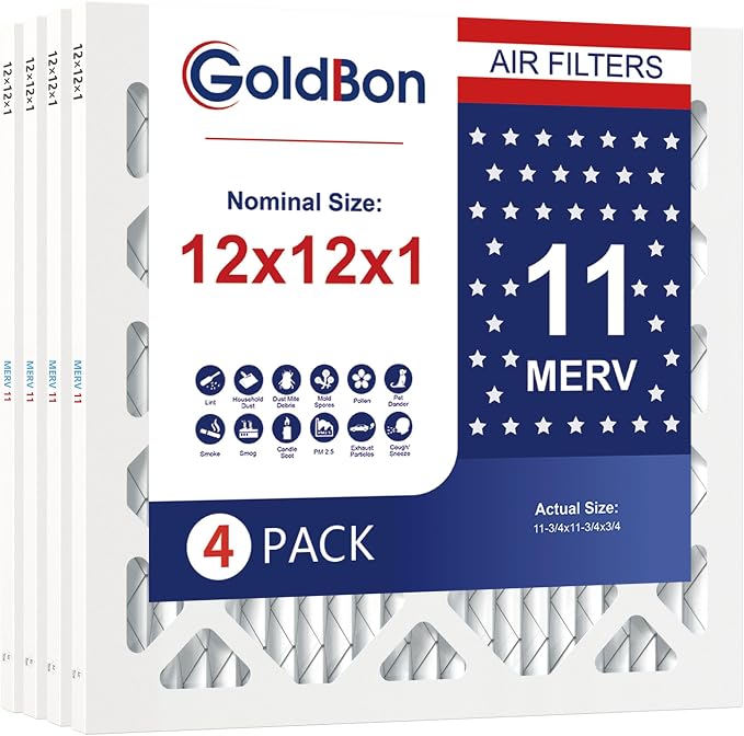12x12x1 Air Filter 4 Pack MERV 11 MPR 1000 FPR 7- GoldBon AC Filter USA Design- by Unknown