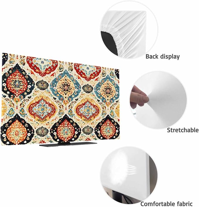 Retro Boho Moroccan Geometric Indoor TV Cover, Elastic TV Screen Protector - Image 7