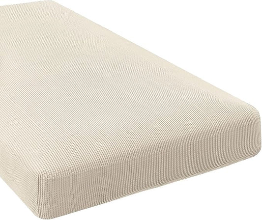 H.VERSAILTEX Super Stretch Individual Chaise Cover Sectional Couch Covers for L Shaped Sofa Both Left/Right Featuring Thick Jacquard Textured Twill Fabric (1 Piece Chaise Cover Large, Natural)