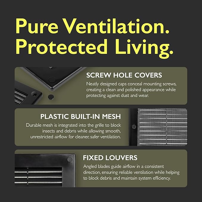 10 x 10 Inch Black Air Vent Cover – Plastic Square Air Vent Grill Cover - Image 4