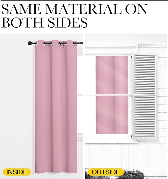 NICETOWN Patio Glass Door Blackout Curtains for Bedroom/Living Room, Privacy Panel Drapes for Dining Room and Guest Room (Crystal Pink, 42 inches Wide x 90 inches Long, 1 Pair)