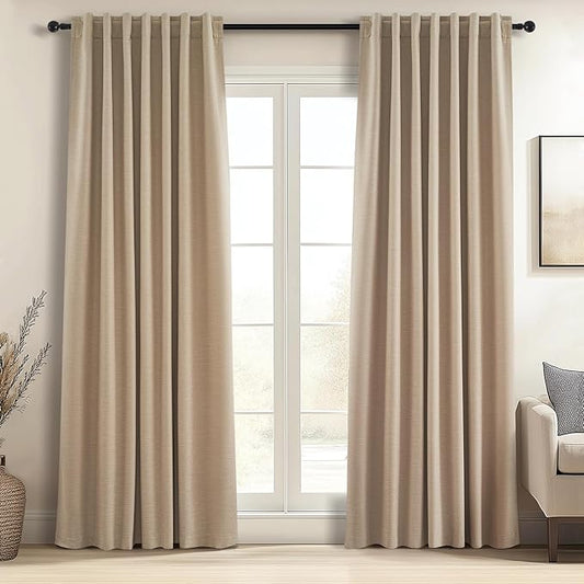 Topfinel 94 Inch Long Blackout Curtains for Bedroom Living Room Linen Textured Farmhouse Room Darkening/Thermal/Noise Reduction Window Treatment Drapes with Hooks 2 Panels, Camel Taupe