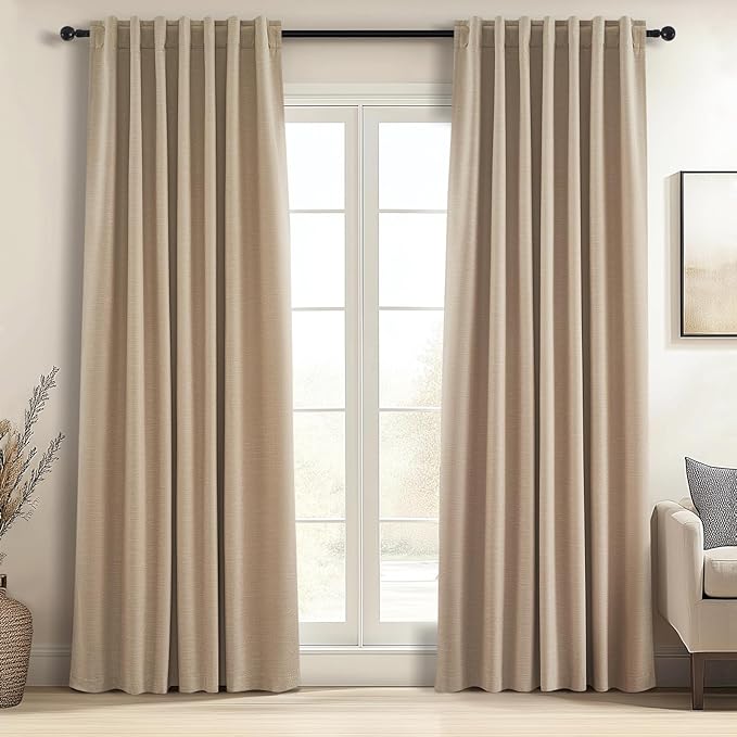 Topfinel Tan Blackout Curtains for Living Room 100 inch Long,Thick Linen Pinch Pleat Curtains with Hooks Bedroom Apartment Window Treatment 2 Panels,100 inch Length