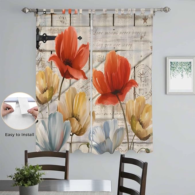 Retro Floral Living Room Curtains 96 Inch Length, Window Curtains Tab Top - Image 4