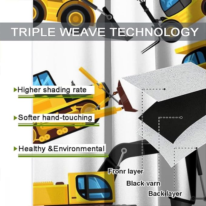 Kids Construction Equipment Window Curtains, Excavator Tractor Tow Truck Rod - Image 7