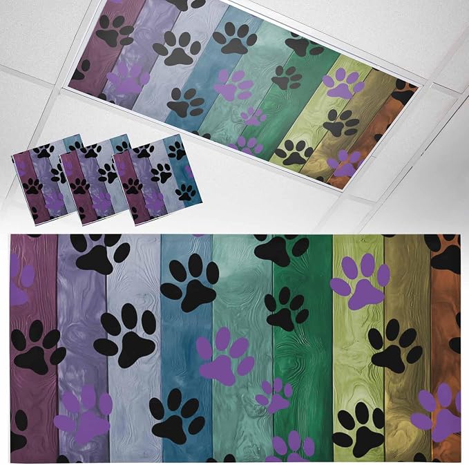 Yukro 3 Pack Fluorescent Light Covers Colorful Dog Paw Prints on The Board by Unknown