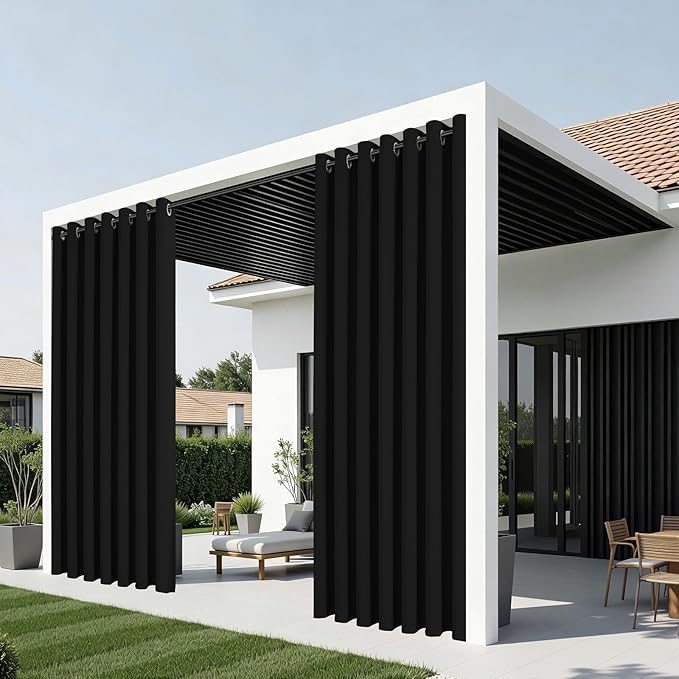 Joydeco Blackout Patio Sliding Door Curtains 84 Inches Long, Grommet Privacy Room Divider Curtains, Extra Wide Thermal Blackout Drapes for Bedroom Living Room (Black, 60Wx84L, 1 Panel)
