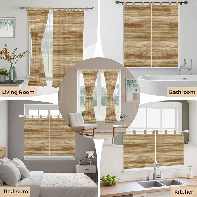 Light Brown Wood Grain Bedroom Curtains 72 Inch Length, Window Curtains Tab Top - Image 7