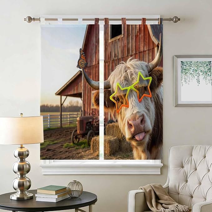Farm Yaks Living Room Curtains 84 Inch Length, Window Curtains Tab Top - Image 2