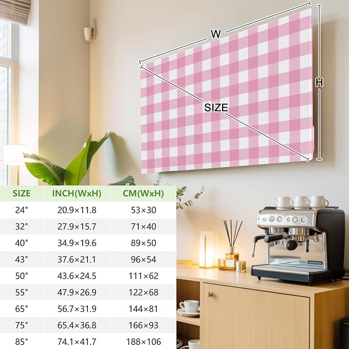 Minimalist Pink Buffalo Lattice Indoor TV Cover, Elastic TV Screen Protector - Image 3