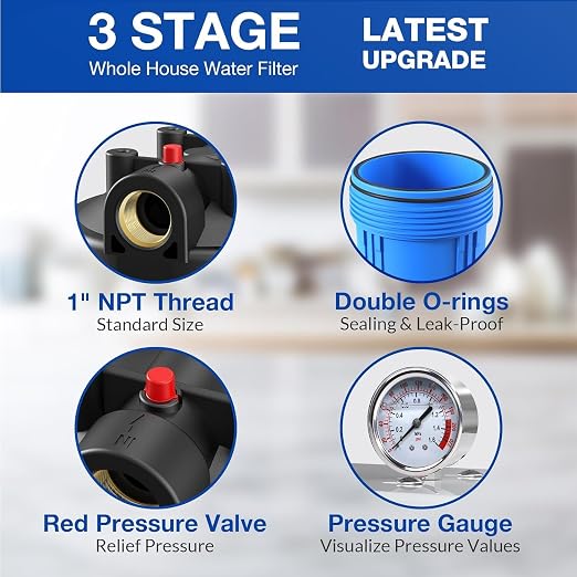 SimPure Whole House Water Filter System, 3 Stages Clear Home Water - Image 4