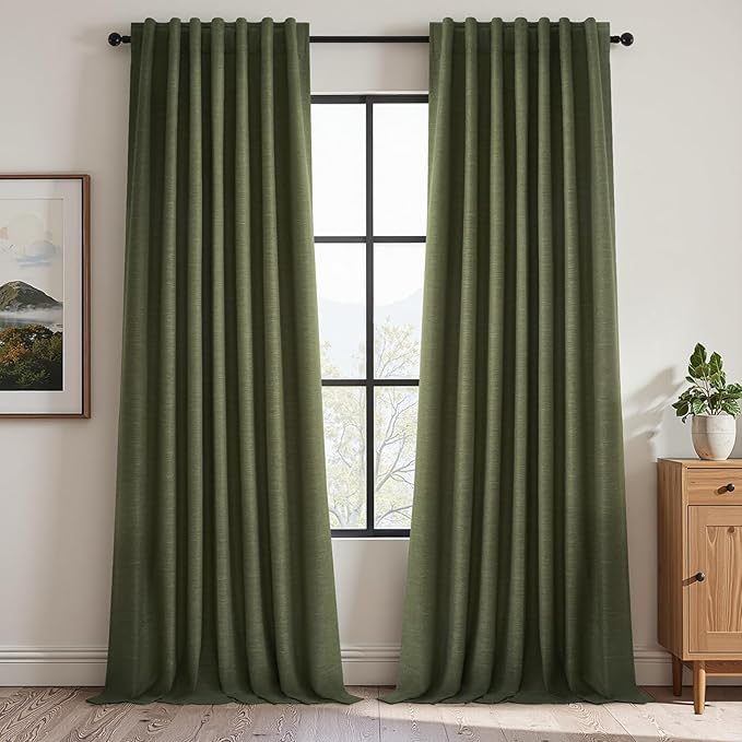 Topfinel Extra Long 132 Inch Olive Green Curtains 2 Panels Set for Living Room Bedroom Rod Pocket/Pleated Light Blocking Thermal Insulated Room Darkening Blackout Curtain/Drapes(W52 x L132 Loden)