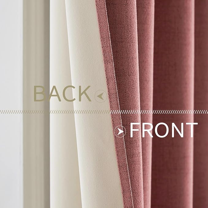 MIULEE 100% Blackout Linen Textured Curtains for Bedroom Solid Thermal Insulated Dusty Rose Grommet Room Darkening Curtains & Drapes Luxury Decor for Living Room Nursery 52 x 120 Inch (2 Panels)