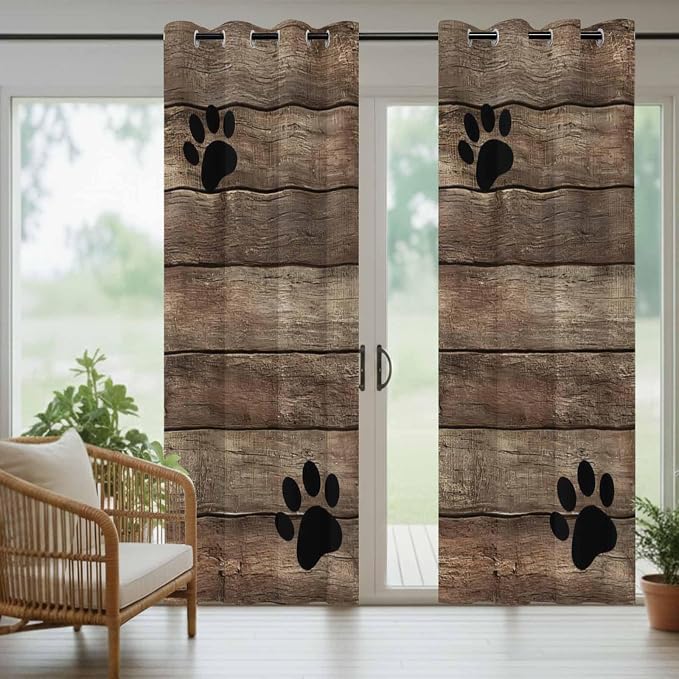 Wood Grain Outdoor Curtains for Patio Claws Animals Wooden Brown Vintage - Image 6