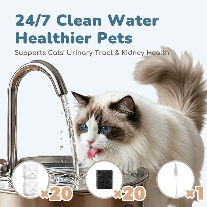 41 Pcs Cat Water Fountain Filters: 20 Carbon Filters, 20 Sponges & 1 Brush | - Image 3