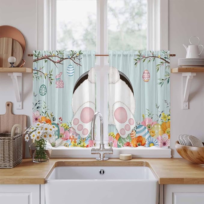 Easter Bunny Kitchen Curtains 54 Inch Long 2 Panel Set, Rod Pocket Window by Unknown