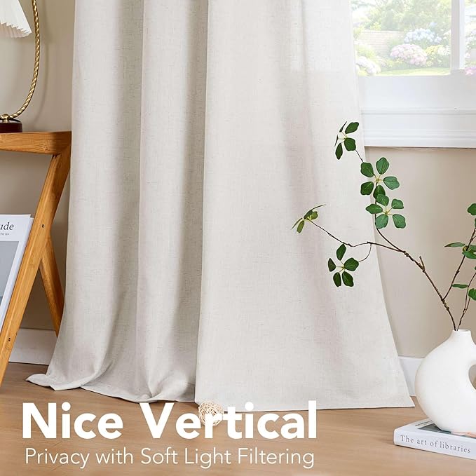 H.VERSAILTEX 2 Pack Ultra Luxurious High Woven Linen Elegant Curtains Grommet Semi Sheer Curtain Panels Light Filtering Privacy Panels Drapes, Nickel Grommet, Extra Long 52x108-Inch, Heathered Natural