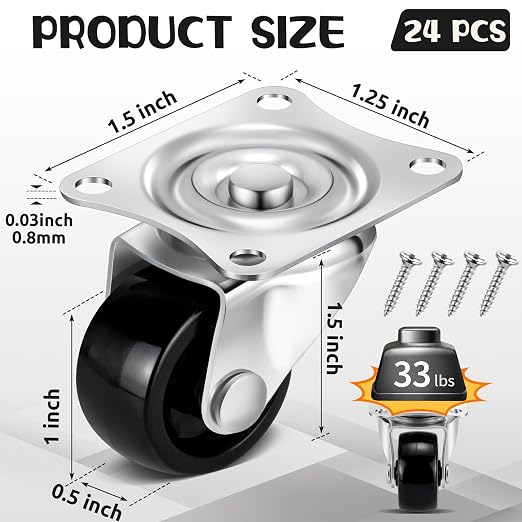 Maitys 24 Pcs 1" Swivel Profile Casters Wheels - Image 5