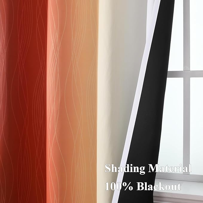 Estelar Textiler Burnt Orange and Greyish White Ombre Blackout Curtains for Bedroom 102 Inch Long, Thermal Insulated Grommet Complete Room Darkening Gradient Drapes for Living Room, 52Wx102L,2 Panels