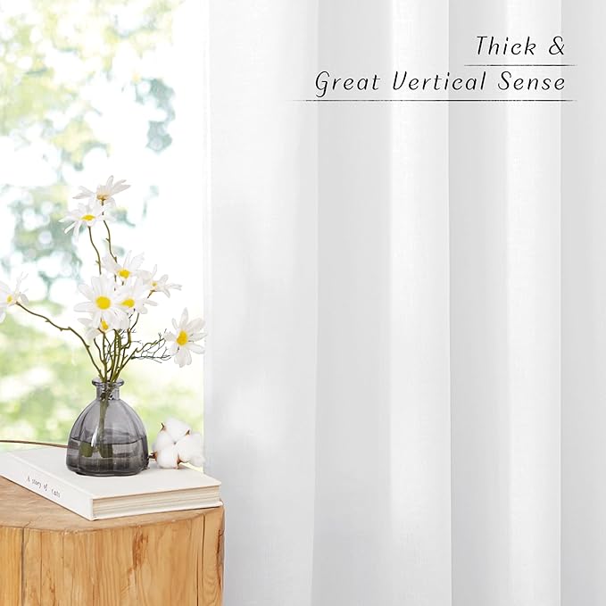 NICETOWN White Window Curtains 63 inches Long, Grommet Linen Blend Drapes Privacy Assured with Light Filtering Window Treatments for Bedroom/Kids Room, W55 x L63, 2 Panels