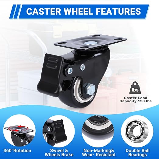 1.5 Inch Locking Swivel Casters Set of 4 - Image 5