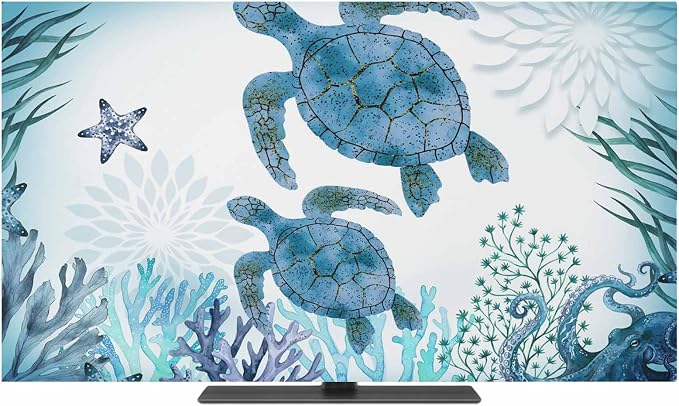 Blue Sea ​​turtle Coral Seagrass Sea Nuts Indoor TV Cover, Elastic TV Screen by Unknown
