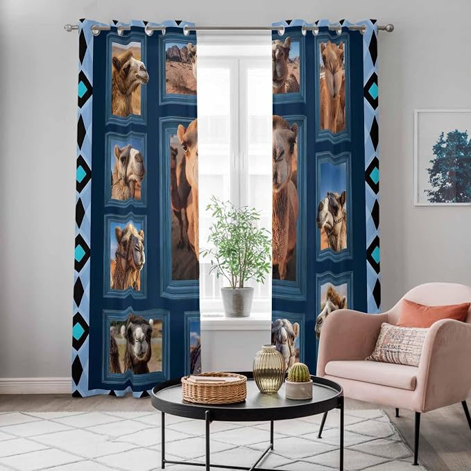 2 Panel Kitchen Cafe Curtains, Desert Camels Sunlight Filtering Nature Air - Image 5