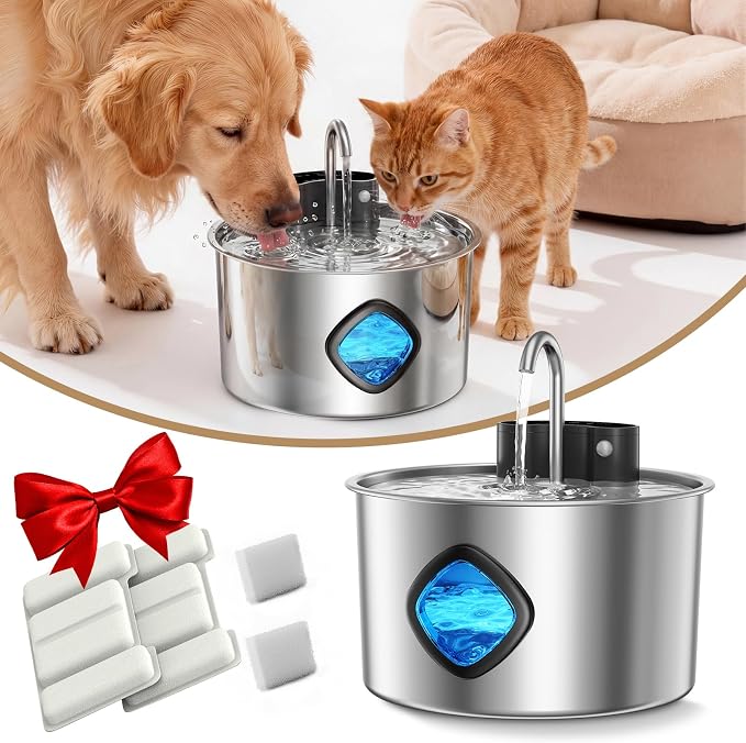 3.2L Wireless Pet Water Fountain, 4000mAh Rechargeable Stainless Steel Dispenser by Unknown