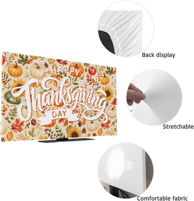 Pumpkin Thanksgiving Maple Leaf Indoor TV Cover, Elastic TV Screen Protector - Image 7