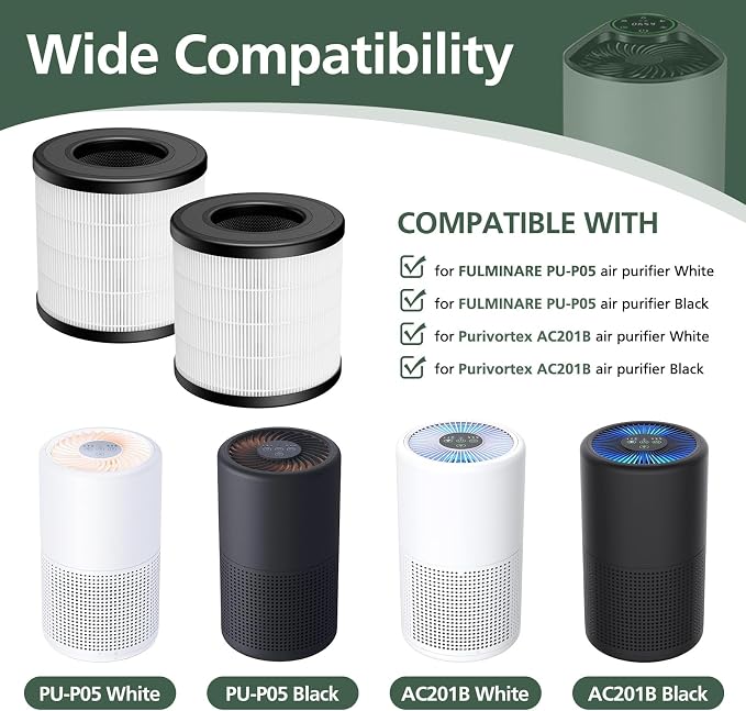 2 Pack PU-P05/AC201B HEPA Replacement Filter Compatible - Image 2