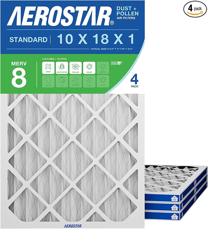 Aerostar 10x18x1 MERV 8 High Efficiency Pleated Air Filter, Electrostatic AC by AirFiltersDelivered