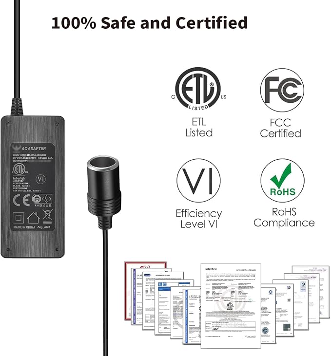 12V 5A 60W AC to DC Power Adapter, 100-240V to 12V Car Cigarette Lighter Socket - Image 6
