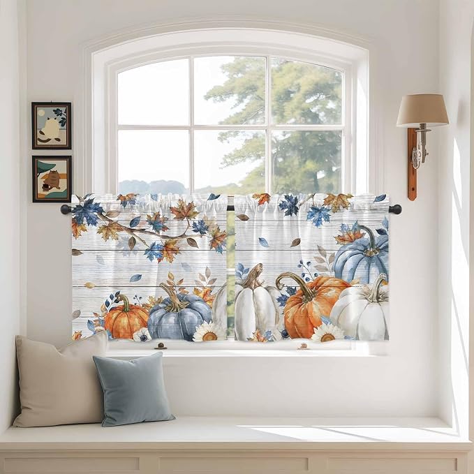Thanksgiving Pumpkin Kitchen Tier Curtains 24 Inch Long 2 Panel Set, Rod Pocket by Unknown