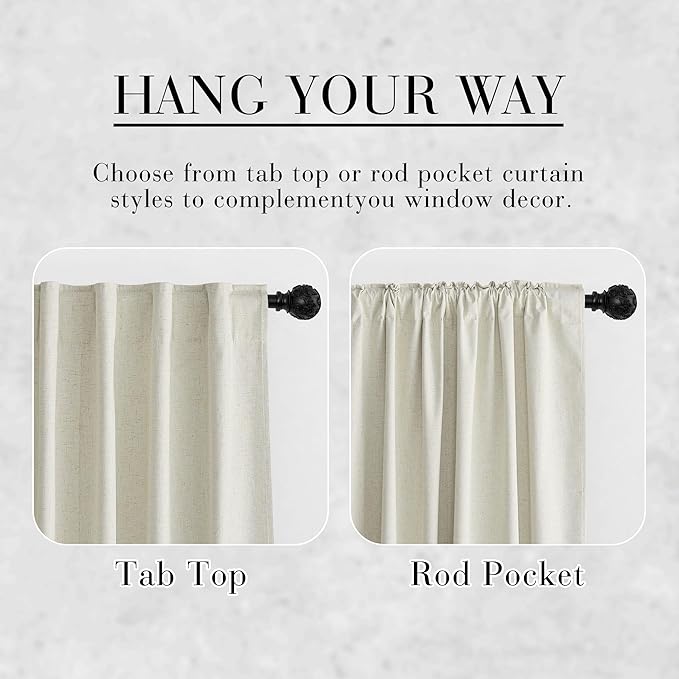 RYB HOME Natural Linen Blended Curtains 84 inch Long 2 Panels Set, 100% Blackout Burlap Look Curtains Drapes, Privacy Window Treatment with White Liner for Living Room Nursery, Natural, W52 x L84 inch