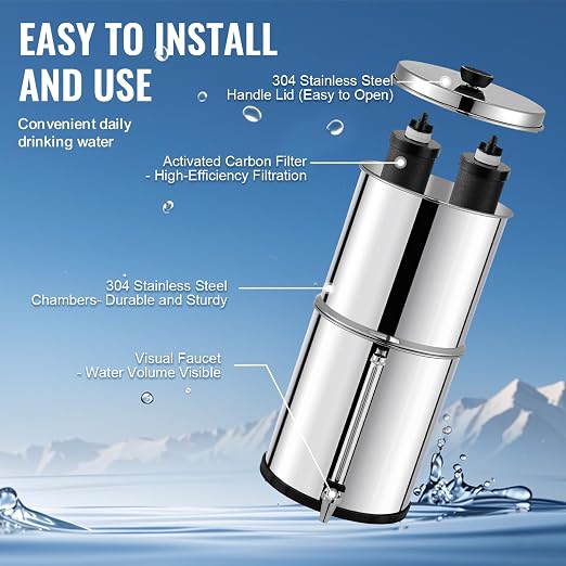 VEVOR Gravity-fed Water Filter System, 2.25G 304 Stainless-Steel Countertop - Image 6