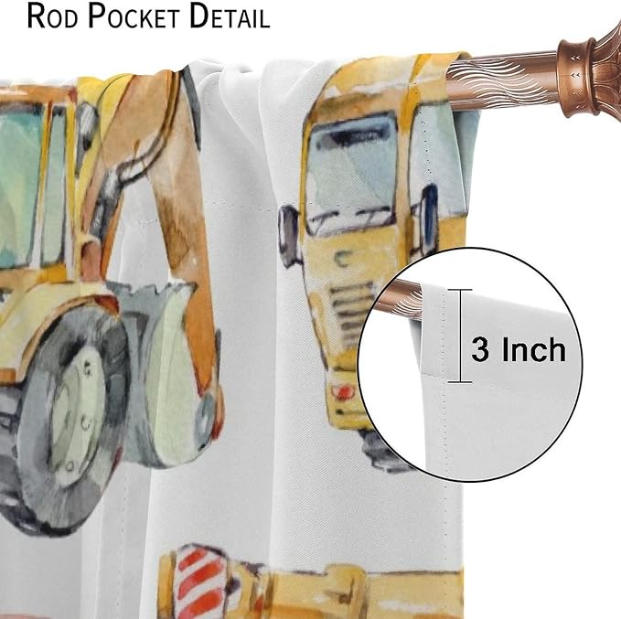 Kids Excavator Curtains, Retro Truck Tractor Machinery Construction Vehicle - Image 6