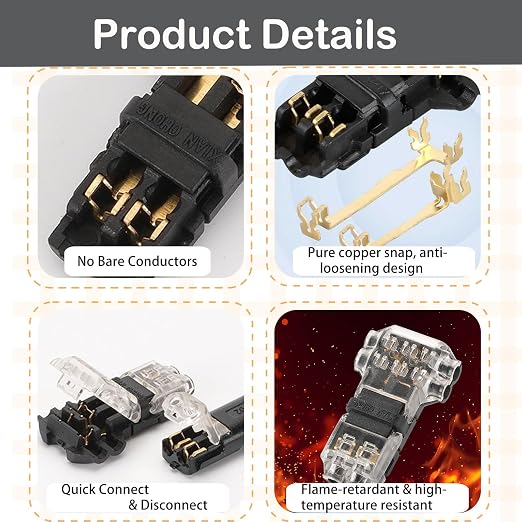 2 Pin 3 Way Low Voltage Wire Quick Connectors, T Type 2 Pins Wire Splice - Image 3