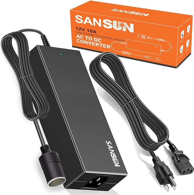 AC to DC Converter 10A Car Cigarette Lighter Socket, SANSUN 120V to 12V Supply by SANSUN