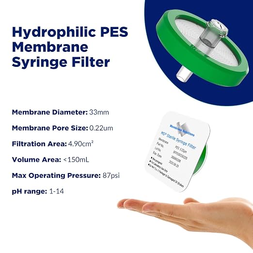 Membrane Solutions 100 Pack Syringe Filter Sterile PES Hydrophilic Filtration - Image 2