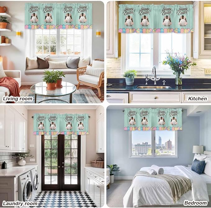 Green Easter Curtain Valances for Windows, Kitchen Valance Window Treatment - Image 9