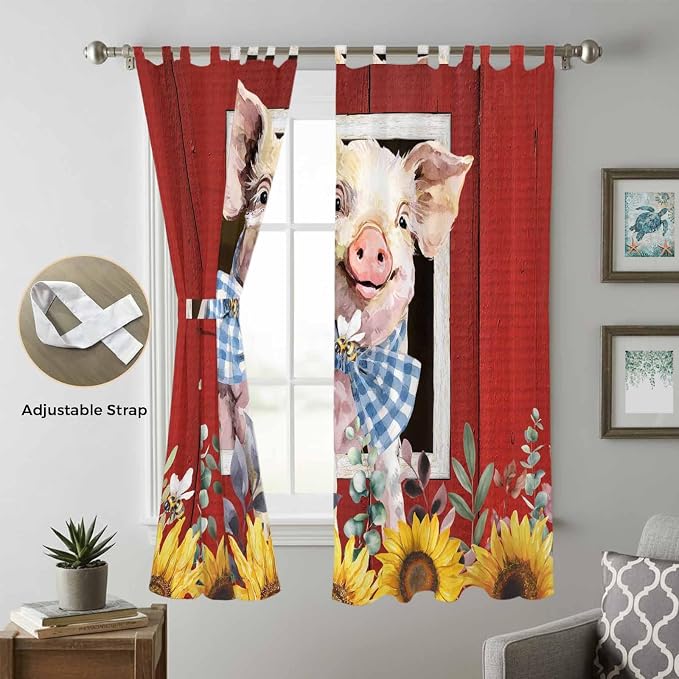 Pig Sunflowers Living Room Curtains 84 Inch Length, Window Curtains Tab Top - Image 5