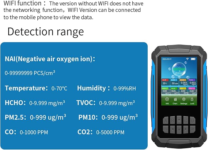 Generic Air Quality Monitor, 8 in 1 Indoor Air Quality Tester Detects Negative - Image 6